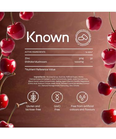 Bonbons savoureux Shiitake 1000mg de champignon Shiitake zinc Cheveux peau & ongles Saveur cerise 60 gummies v ganes 1 mois - Buy Online on GoSupps.com