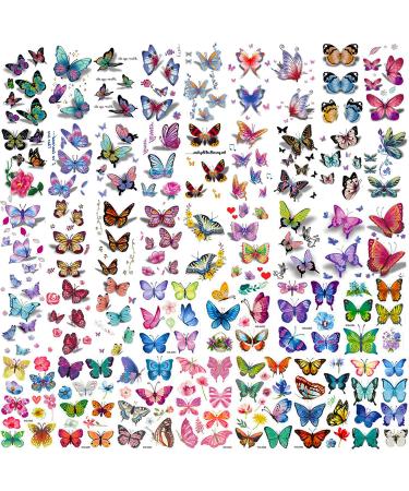 260pcs 40 sheets Temporary Butterfly Tattoos Colorful Self-adhesive Face Body Arm Stickers over for Girls Adult Kids Women  Waterproof Temporary Tattoo for Art 3D Party Favors Decoration Gift