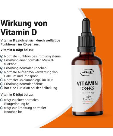 Vitamin D3 K2 Drops 1000 IE - High Dose 50ml | Laboratory Tested High Bioavailability | Wehle Sports  - Buy Online on GoSupps.com