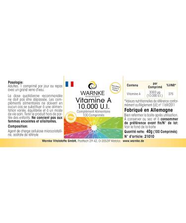 Vegan Vitamin A 10000 I.U. Supplement - 100 Tablets by Warnke Vitalstoffe - Buy Online on GoSupps.com