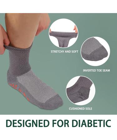Aaronano Bamboo Diabetic Socks with Grip - 5 Pairs | Non-Binding Non Slip Crew Socks | Men Women (Grey) - Medium Size - Buy Online on GoSupps.com