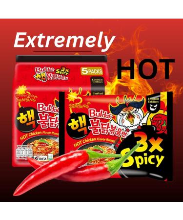 Samyang Hot Chicken Flavour Buldak Ramen Noodles Spicy Hot Triple (3x Spicy) Stir Fried Korean Ramyun 140g (Pack of 5) - Buy Online on GoSupps.com