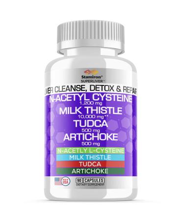 NAC 1200mg Milk Thistle 10 000mg TUDCA 500mg Blend Liver Cleanse Detox & Repair Formula - Liver Support Aid with Artichoke Extract N-Acetyl Cysteine & Tauroursodeoxycholic Acid - 90 Capsules USA Made