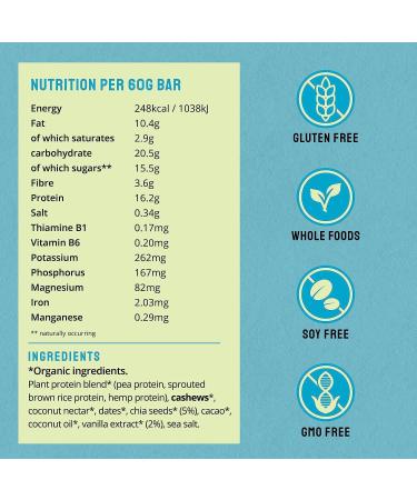 Buy Bodyme Bio Vegan Protein Bar - Roh Chia Vanilla | 12 x 60g | Gluten-Free | 16g Complete Vegan Protein | 3 Proteins & All Essential Amino Acids - Perfect Fitness Snack - Buy Online on GoSupps.com