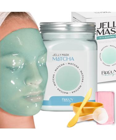 BR UN Peel-Off Matcha Jelly Mask for Face Care A 23 fl oz Rubber Mask Jar for 30 to 35 Treatments A Skin Care Moisturizing Gel Mask of Spa Set for Men Women and Adults