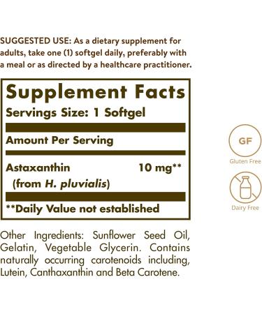 Solgar Astaxanthin 10mg Softgels - Powerful Antioxidant for Healthy Skin Glow - With Lutein & Beta Carotene - Gluten Free, Dairy Free - 30 Servings - Buy Online on GoSupps.com