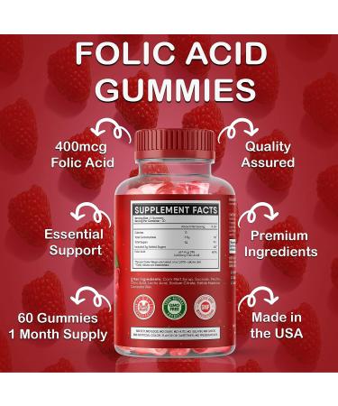 Supplebears Folic Acid Gummies 400mcg - Pregnancy Gummy for Women - 60 Raspberry Flavored Vitamins - Buy Online on GoSupps.com