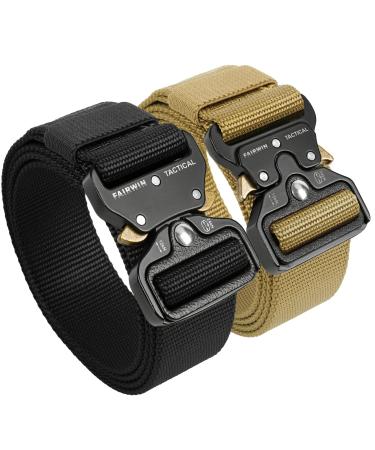 Fairwin Tactical Belt 2 Pack, Military Belt 1.5 Inch Nylon Web Belt Mens Work Belt with Heavy-Duty Belt Quick-Release Buckle Black+brown M(Waist 36''-42'')