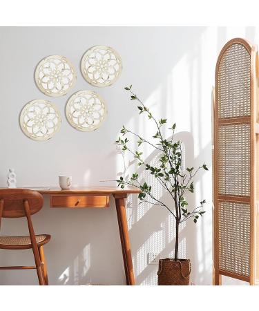 Deanurs Round Decorative Wall Mirror Set - Rustic Farmhouse Accent Mirror (12x12) - White Floral Design - Ideal for Living Room, Bedroom, Bathroom - 2PCS - Buy Online on GoSupps.com