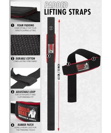 Gorilla Wear Padded Lifting Straps - Black - Premium Bodybuilding & Fitness Accessory - One Size - Black/Red/White - International Shipping Available - Buy Online on GoSupps.com