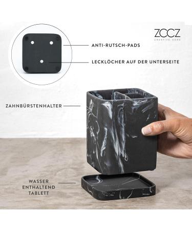 ZCCZ Bathroom Accessory - Elegant Toothbrush Holder in Black Marble Look | Square Tooth Cleaning Cup for Electric Toothbrushes & Cosmetics - Buy Online on GoSupps.com