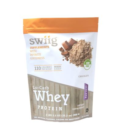 swiig Lo-Carb Whey Protein Powder Chocolate Isolate No Artificial Flavors Colors or Sweeteners No Fillers 2.2 Pound Bag