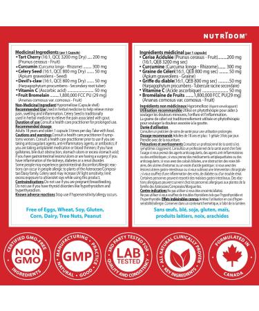 Nutridom GOUTart Gout Relief Complex Featuring Tart Cherry Curcumin Celery Seed Devil's Claw Vitamin C and Bromelain Non-GMO Vegan Gluten free Soy free and Dairy free (60 count) - Buy Online on GoSupps.com