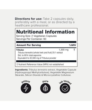 Ultra High Strength Tribulus Terrestris Extract - 1300mg Concentrated Formula - Natural Testosterone Supplement for Men & Women - 95% Steroidal Saponins - Tribulus Powder - Buy Online on GoSupps.com