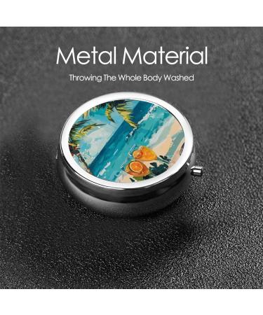 Beach & Cocktails Portable Metal Pill Box - Round Mini 3-Compartment for Travel | Small Pills Organizer - Buy Online on GoSupps.com