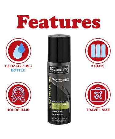 Tresemme Travel Size Hair Spray 3 Pack Tres Two Spray Extra Hold Styling Hair Spray with All Day Humidity Resistance Extra Firm Control Hairspray 1.5 oz Each - Buy Online on GoSupps.com