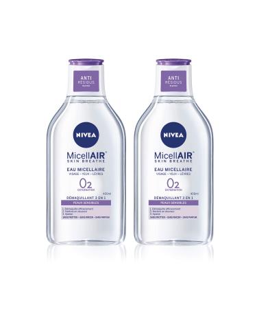 NIVEA MicellAIR SKIN BREATHE Micellar Water Sensitive Skin (1 x 400 ml), 3 in 1 make-up remover without fragrance or dye, face, eye & lip cleanser