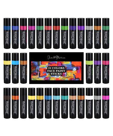 Jim&Gloria Face Paint 32 Colors with Metallic Neon Bulk Body Paint Kit For Christmas Stocking Stuffers Gift Costume Makeup Cosplay Face Painting Party For Kids And Adults, Safe Body Marker Pens