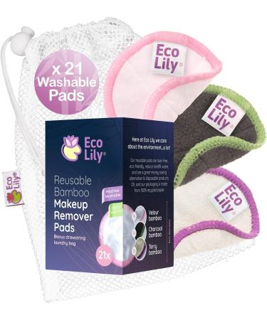 21-Piece Eco Lily Reusable Makeup Remover Pads Set - Gentle Cotton Bamboo, Includes 7 Eye Makeup Remover Pads, 7 Face Pads, and 7 Exfoliating Cleansing Pads - Buy Online on GoSupps.com