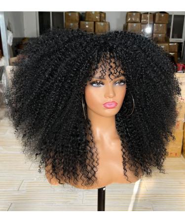Sweece Long Curly Afro Wig with Bangs for Black Women - 18 Inch Black Kinky Curly Hair Synthetic Wig - Buy Online on GoSupps.com