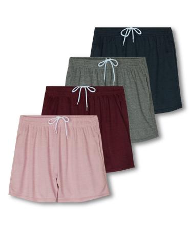 Real Essentials 4 Pack: Womens Active Athletic Performance Mesh Shorts with Pockets (Available in Plus Size) Standard Large Set K