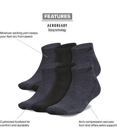 adidas Men's Athletic Cushioned 6-Pack Low Cut Socks - Black/Onix Grey - Buy Online on GoSupps.com