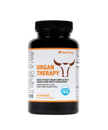 SaltWrap Organ Therapy - Grass Fed Beef Organ Meat Complex Supplement with Organic Bone Broth Concentrate (Beef Liver, Heart, Kidney and Bone Broth Capsules with BioPerine), Desiccated, 90 Capsules