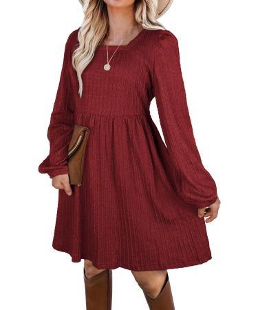 Aokosor Long Sleeve Red Babydoll Jumper Dress - XL, Square Neck, Knee Length - Buy Online on GoSupps.com