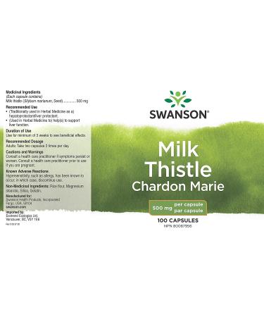 Swanson Milk Thistle Liver Support Supplement - 100 Capsules, 500mg - Natural Formula for Overall Health & Wellbeing - Buy Online on GoSupps.com