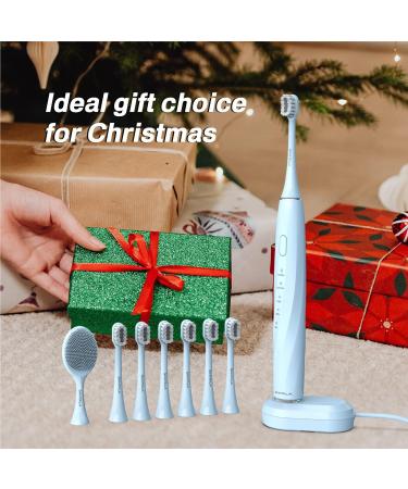 SANTALA UltraSonic Electric Toothbrush | 6 Brush Heads | Waterproof | 5 Modes | 100 Days Battery Life | 48000 VPM Motor | Blue - Buy Online on GoSupps.com