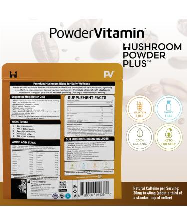 PowderVitamin Mushroom Coffee Duo 8 Fruiting Body Mushrooms & Certified Mold & Mycotoxin Free Focus Energy & Immunity Support Joint Skin and Digestive Health (15+30 Servings Bundle) - Buy Online on GoSupps.com