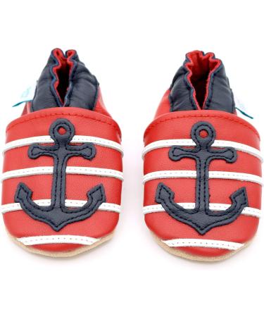 Dotty Fish Soft Leather Toddler Shoes for Boys | Non-Slip Suede Soles | Red Anchors | 2-3 Years - Buy Online on GoSupps.com