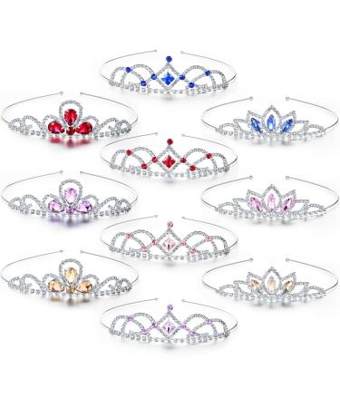 10 Pieces Girls Princess Rhinestone Crown Colorful Crystal Headband Crystal Tiara Rhinestone Princess Crystal Headband for Birthday Wedding Crown Party Prom, Little Girls, Colorful - Buy Online on GoSupps.com