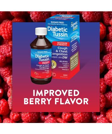 Diabetic Tussin DM Maximum Strength Cough Medicine - 8 Fl oz Liquid Syrup for Diabetics with Chest Congestion Relief | Berry Flavored | Pack of 1 - Buy Online on GoSupps.com