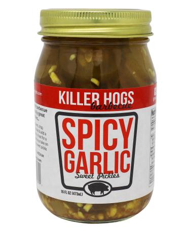 Killer Hogs Spicy Garlic Pickles | Always Crisp Pickles with Sweet, Garlic, and Heat | Great with BBQs, Grilling, and Everday Meals | 16 oz