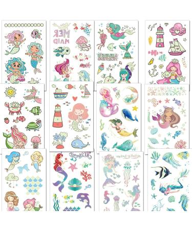 Tazimi Luminous Mermaid Temporary Tattoos for Kids - Glow Stickers Party Favor - 12 Sheets for Girls - Buy Online on GoSupps.com