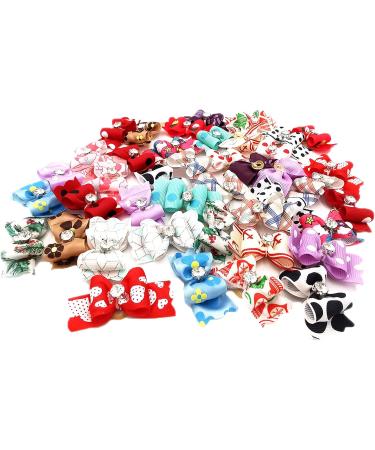 JpGdn 50Pairs/100Pcs Dog Hair Bows with Rubber Bands Cats Doggy Topknot Bow Ties Hair Grooming Accessories for Small Medium Long Hair Puppy Kitten 100pcs color random - Buy Online on GoSupps.com