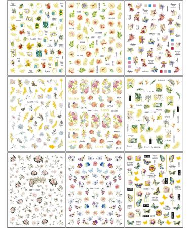 jmeowio JMEOWIO 9 Sheets Flower Nail Art Stickers Decals Self-Adhesive Spring Floral Colorful Letter Nail Supplies Nail Art Design Decoration Accessories - Buy Online on GoSupps.com