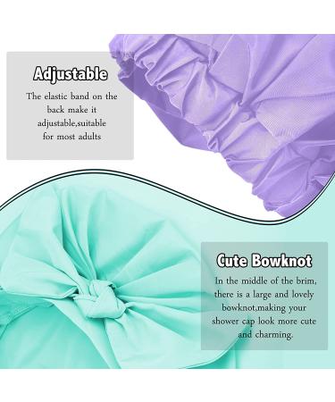 Adjustable Bow-knot Shower Cap Set | Reusable Waterproof Hair Turbans | Cyan Purple Bath Caps for Women & Girls | Ideal for Beauty, Spa, and Travel - Buy Online on GoSupps.com