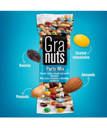 Granuts Party Mix - Sweet Chocolate-Coated Candies, Soft Raisins & Crunchy Salted Peanuts - Classic Flavors - On-the-Go Snack - 1.41 Oz (12 Inner Packs) - Buy Online on GoSupps.com