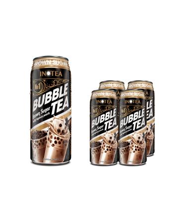 (Pack of 4 or 8) INOTEA Bubble Tea Brown Sugar Flavor. Black Milk Bubble Tea with Boba Pearls in a Can (16.6oz/can) with ATIUS Thank You Card. (Brown Sugar) (4)