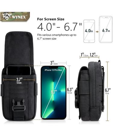 WYNEX Tactical Compass Phone Pouch Large Molle Smartphone Holster Case Double Capacity Small Utility EDC Pouch with Compass Buckle and Carabiner Black - Buy Online on GoSupps.com