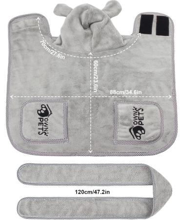 Ownpets Dog Bathing Towel | Quick-Drying Terry Coat with Velcro Fastener & Adjustable Band | Absorbent & Thick | Large Gray - Buy Online on GoSupps.com