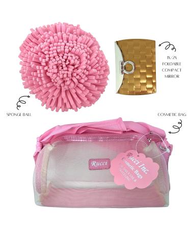 Rucci Bath Set with Eva Sponge Ball/White Compact Mirror/Pink Massage Pad/Pumice Stone/Oval Suction Hairbrush  1 Pound - Buy Online on GoSupps.com