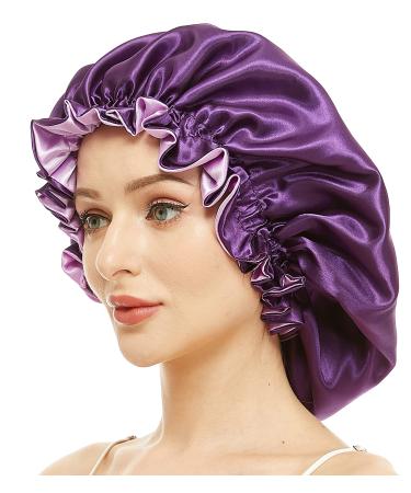Silk Bonnet for Women  Curly Natural Long Hair Sleep Cap Women Night Extra Large Oversized Silk Bonnet (X-Large  Purple) X-Large Purple