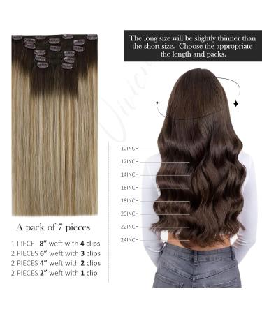 Vivien Clip-in Extensions | Remy Real Hair | 16 Inch Balayage Dark Brown Ombre & Platinum Blonde | 7PCs 120g - Buy Online on GoSupps.com