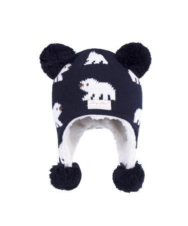 LANGZHEN Toddler Kids Infant Winter Hat Earflap Knit Warm Cap Fleece Lined Beanie for Baby Boys Girls 6-12 Months Polar Bear-navy