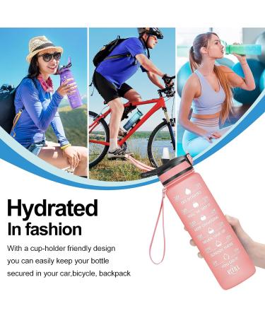 ELYPHINE 32/24 oz Water Bottle with Removable Straw & Time Marker | BPA Free Tritan | Leakproof | Motivational Sports Jug - Veiled Rose - Buy Online on GoSupps.com