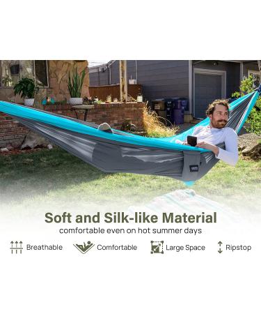 Kootek Camping Hammock Double & Single - Portable Hammocks for Outdoor, Indoor, Backpacking, Travel - Grey & Sky Blue - Large - Buy Online on GoSupps.com
