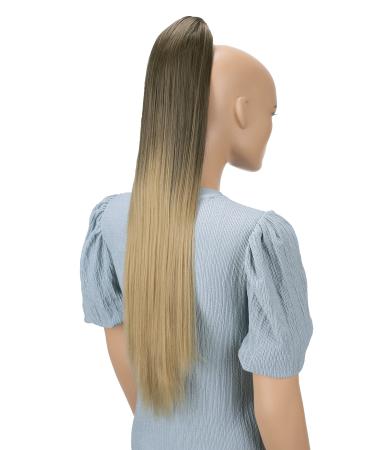 CAISHA 28" Extra Long Straight Ponytail Hairpiece Heat-resistant Synthetic Fibres Ombr Brown Blond H118 ombr brown blond #8T25 H118